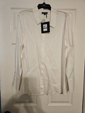 Halston White Button Down Long Sleeve Shirt Size XL